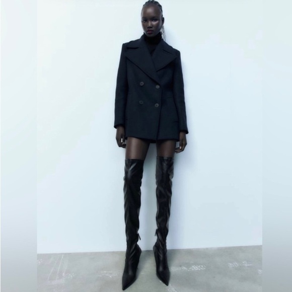 ZARA Sz 37 Faux Leather Slightly Slouchy Unique Heel Over the Knee Boots - Picture 2 of 12
